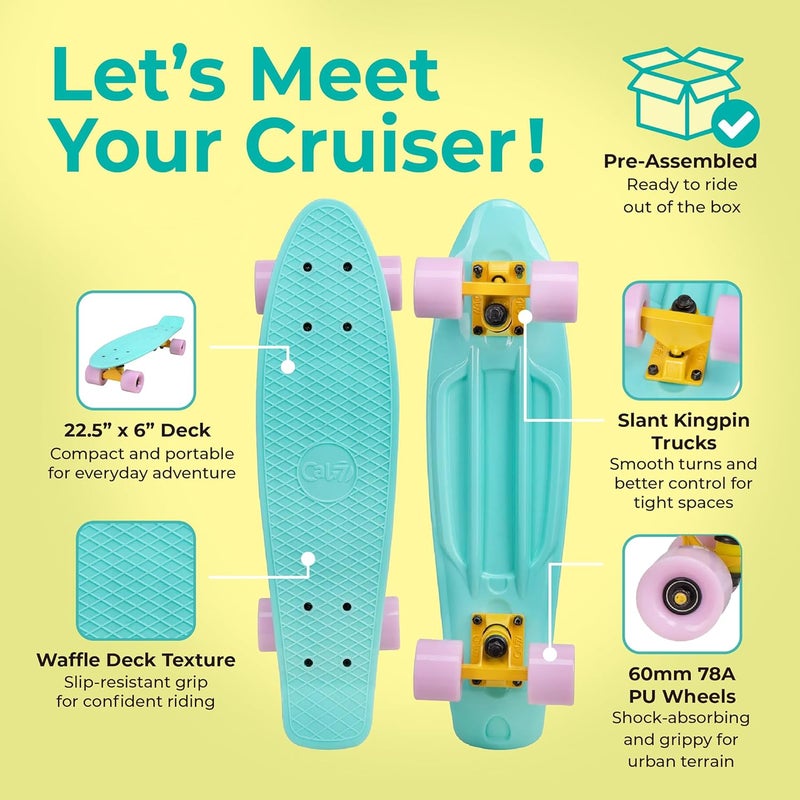 Cal 7 22" Complete Mini Cruiser Plastic Skateboard - Image 2