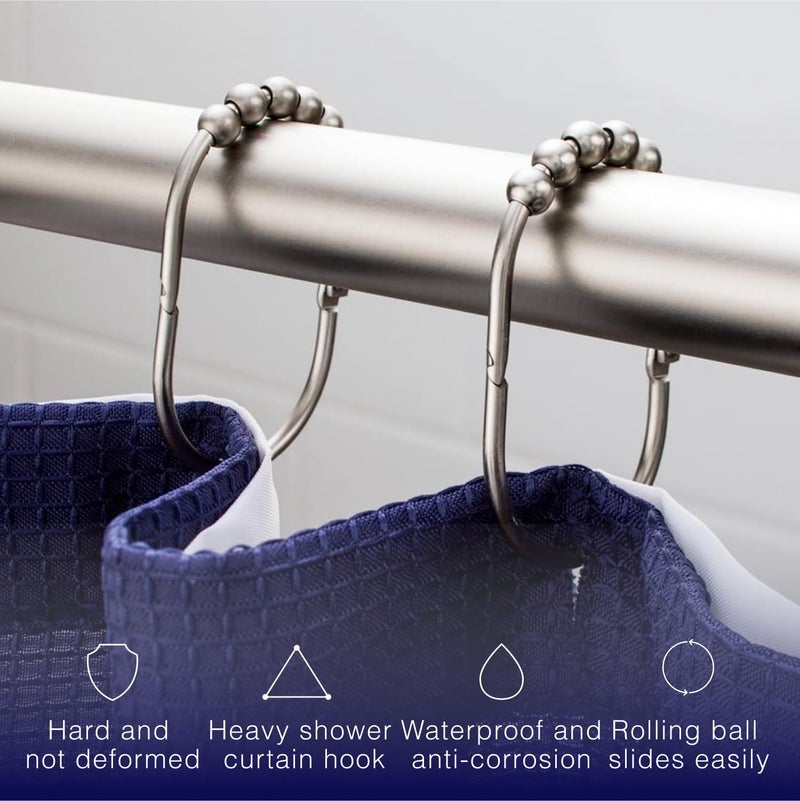 2 Lb. Depot 2LB Depot Wide Shower Curtain Rings/Hooks Set, Decorative Brushed Satin Nickel Finish, Easy Glide Rollers,100% Rustproof Stainless Steel, Set of 12 Rings for Shower Rods. Rust Proof Shower Hooks Rings - Image 4
