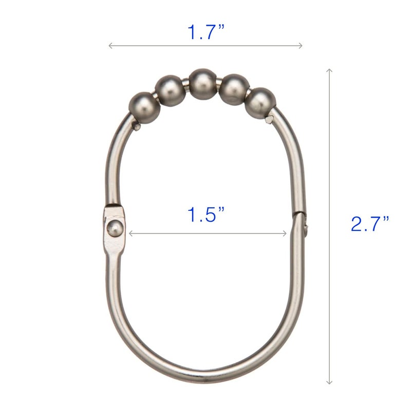 2 Lb. Depot 2LB Depot Wide Shower Curtain Rings/Hooks Set, Decorative Brushed Satin Nickel Finish, Easy Glide Rollers,100% Rustproof Stainless Steel, Set of 12 Rings for Shower Rods. Rust Proof Shower Hooks Rings - Image 3