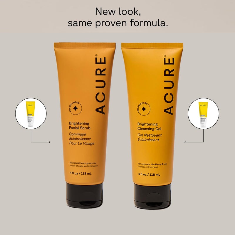 Acure Brightening Facial Scrub & Cleansing Gel Combo Pack - Exfoliating Face Wash & Gentle Daily Facial Cleanser for Radiant Skin with Sea Kelp, Pomegranate & Acai, 100% Vegan - 4 fl oz (2 Pack) - Image 2