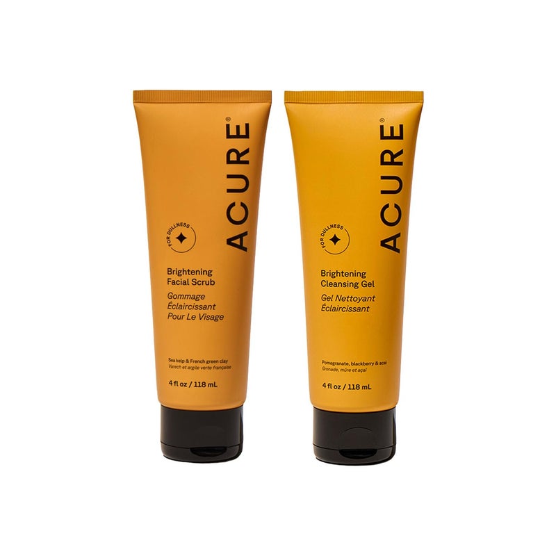 Acure Brightening Facial Scrub & Cleansing Gel Combo Pack - Exfoliating Face Wash & Gentle Daily Facial Cleanser for Radiant Skin with Sea Kelp, Pomegranate & Acai, 100% Vegan - 4 fl oz (2 Pack) - Image 1
