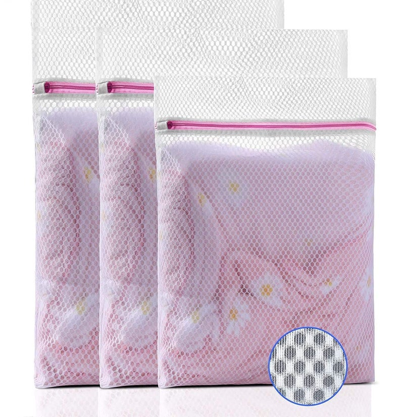 Nirvik Mesh Rectangle Laundry Clothing Washing Machine Bags Pouch for Delicates with Zipper Foldable Travel Storage Organize Bag for Bra Socks Tshirt and Underwear Lingerie Bag Set of 3 - Image 1
