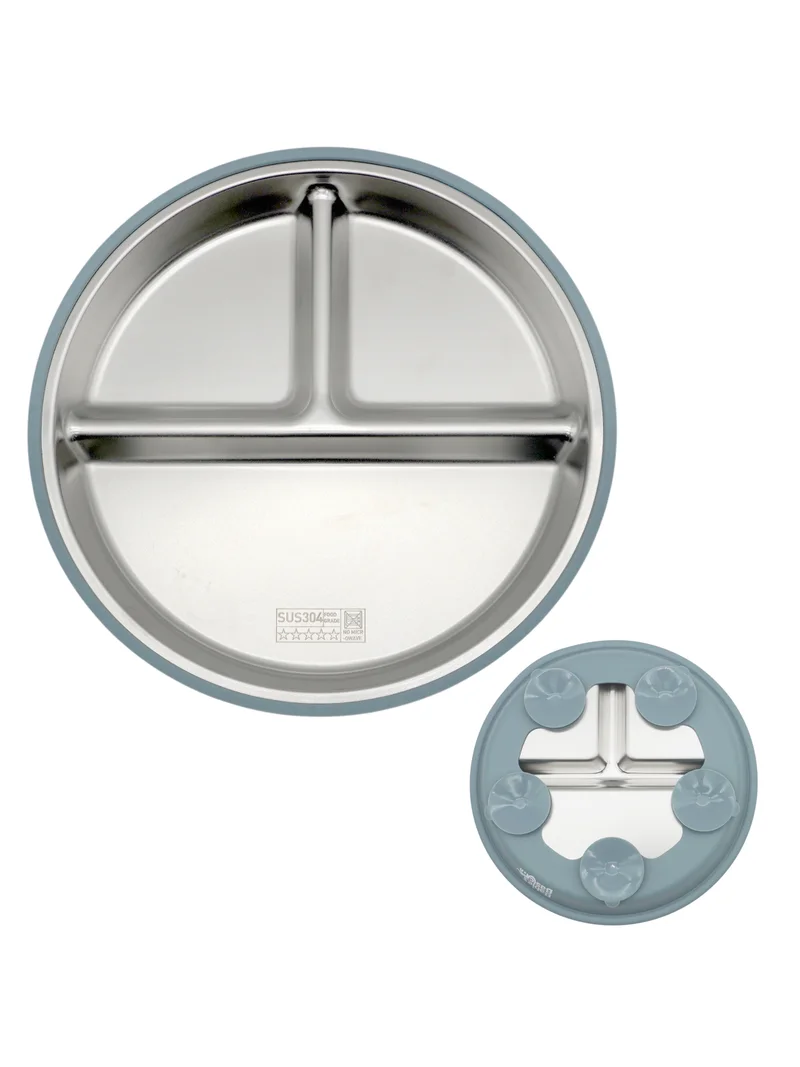 Babies Basic Babies Basic Stainless Steel plate with suction for Kids, Indigo
