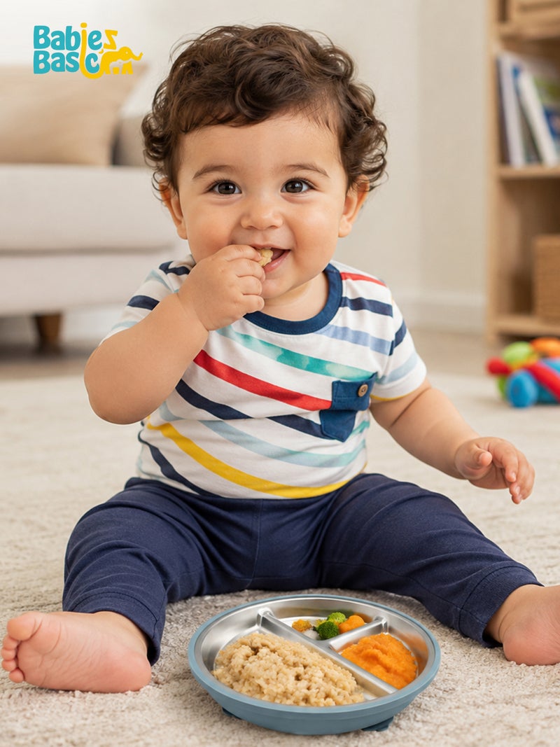 Babies Basic Stainless Steel plate with suction for Kids, Indigo - Image 3