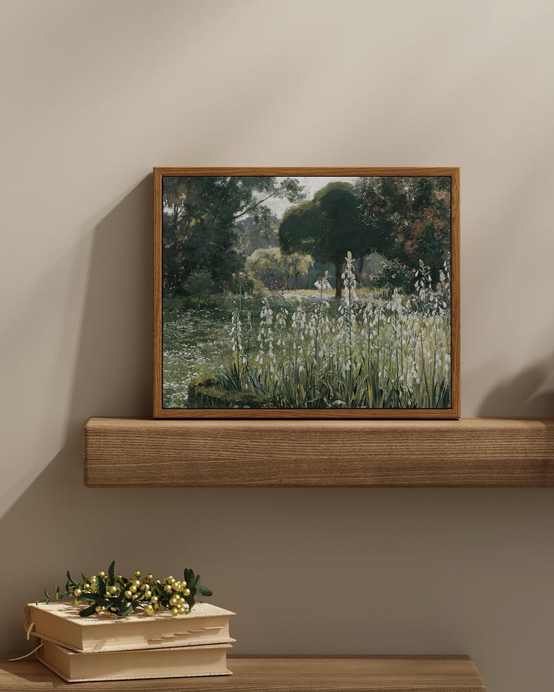 Reinforced edge Framed Canvas Wall Art Vintage Decor, Landscape Wall Art for Living Room, Summer Hyacinths Vintage Prints Wall Decorations for Living Room Bedroom Office, 11"x14" Durable versatile substance - Image 2
