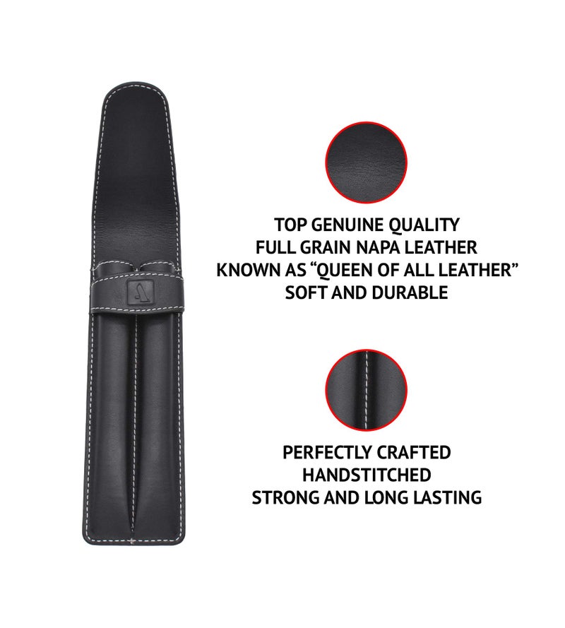 Adamis Leather Handcrafted Double Pen Pouch with Loop |Portable Pen Case for 2 Fountain Pen, Roller Pen, Pen Holder,Pen case |Ideal Gifts for Men,Women,boss,dad 7 inch x 2 inch in W51 Black - Image 2