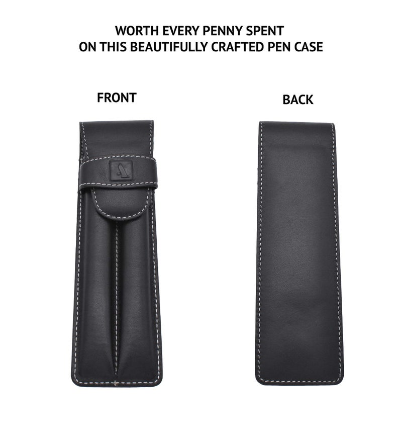 Adamis Leather Handcrafted Double Pen Pouch with Loop |Portable Pen Case for 2 Fountain Pen, Roller Pen, Pen Holder,Pen case |Ideal Gifts for Men,Women,boss,dad 7 inch x 2 inch in W51 Black - Image 4