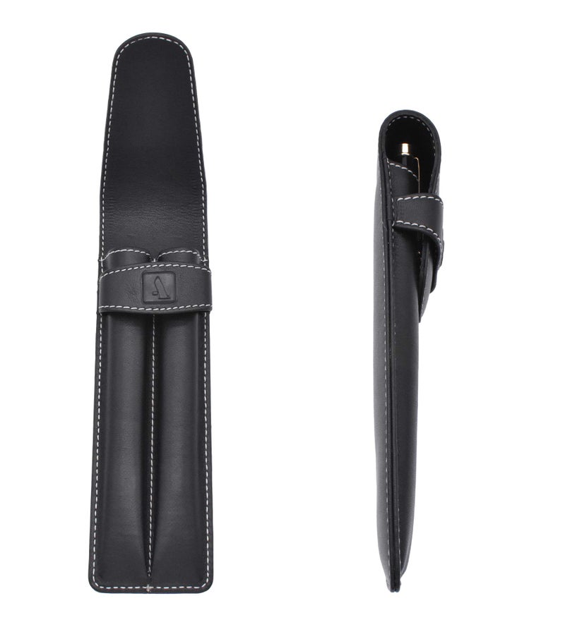 Adamis Leather Handcrafted Double Pen Pouch with Loop |Portable Pen Case for 2 Fountain Pen, Roller Pen, Pen Holder,Pen case |Ideal Gifts for Men,Women,boss,dad 7 inch x 2 inch in W51 Black - Image 5