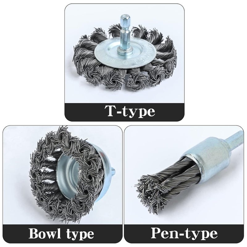 FPPO 3PCS 3 Inch Knotted Wire Wheel Cup Brush and Twist End Brush Set,1/4" Shank for Drill,Perfect for Rust Removal, Corrosion and Paint - Image 5