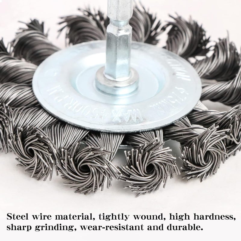 FPPO 3PCS 3 Inch Knotted Wire Wheel Cup Brush and Twist End Brush Set,1/4" Shank for Drill,Perfect for Rust Removal, Corrosion and Paint - Image 4