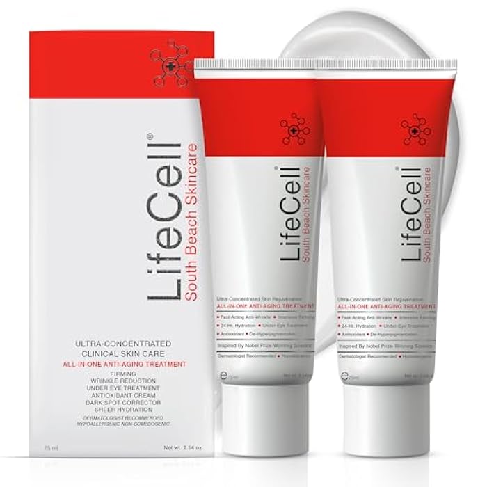 LifeCell All In One Anti-Aging Cream – Reduces Wrinkles, Fine Lines, Dark Circles & Sun Damage – Retinol, Vitamin C, DMAE & Hyaluronic Acid – Fragrance-Free, for All Skin Types (2.54oz), 2-Pack - Image 1