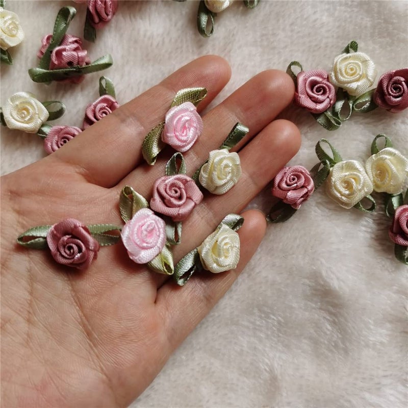 SHBBON 100pcs 15mm Multicoloured Mini Rose Flowers Satin Ribbon Bows Appliques DIY Sewing Craft Accessories Wedding Bride Gift Decoration - Image 3