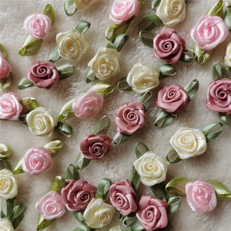 SHBBON 100pcs 15mm Multicoloured Mini Rose Flowers Satin Ribbon Bows Appliques DIY Sewing Craft Accessories Wedding Bride Gift Decoration - Image 4