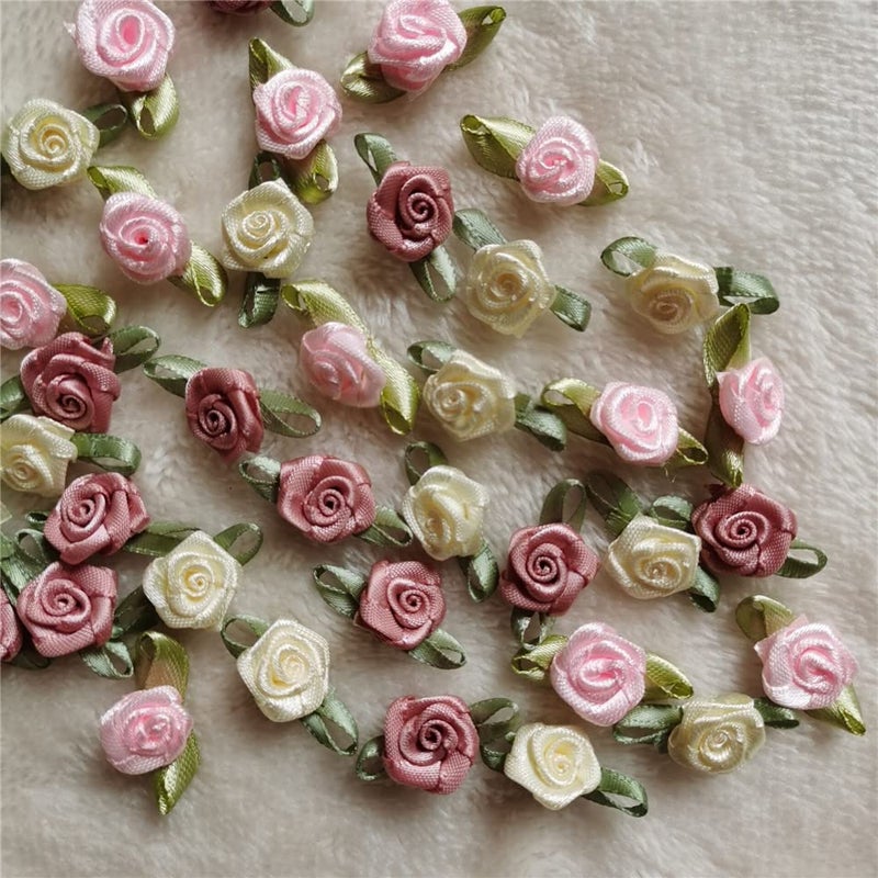SHBBON 100pcs 15mm Multicoloured Mini Rose Flowers Satin Ribbon Bows Appliques DIY Sewing Craft Accessories Wedding Bride Gift Decoration - Image 2