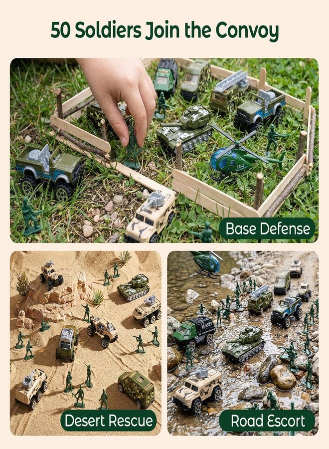 3 Otters 62PCS Die-Cast Military Set, 12 Alloy Vehicle, 50 Army Men Figures - Image 4