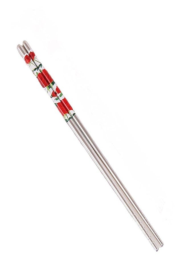 MALL Sky MALL 1 Pair Stainless Steel Chopstick - Floral Design - Designer Printed Round 23cm - Image 1