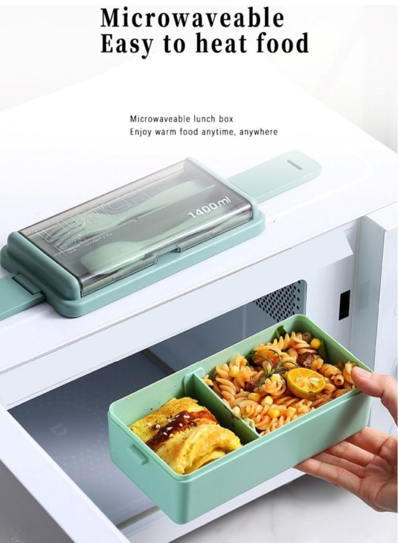 Infinity Lunch Box, Bento Box, 1400 ml/47.3 OZ Size Food Container, Leakproof, For Kids and Adults, 3 Compartments, With Reusable Cutleries With Storage Slot, Microwave Safe Lunch Box (Green) - Image 5