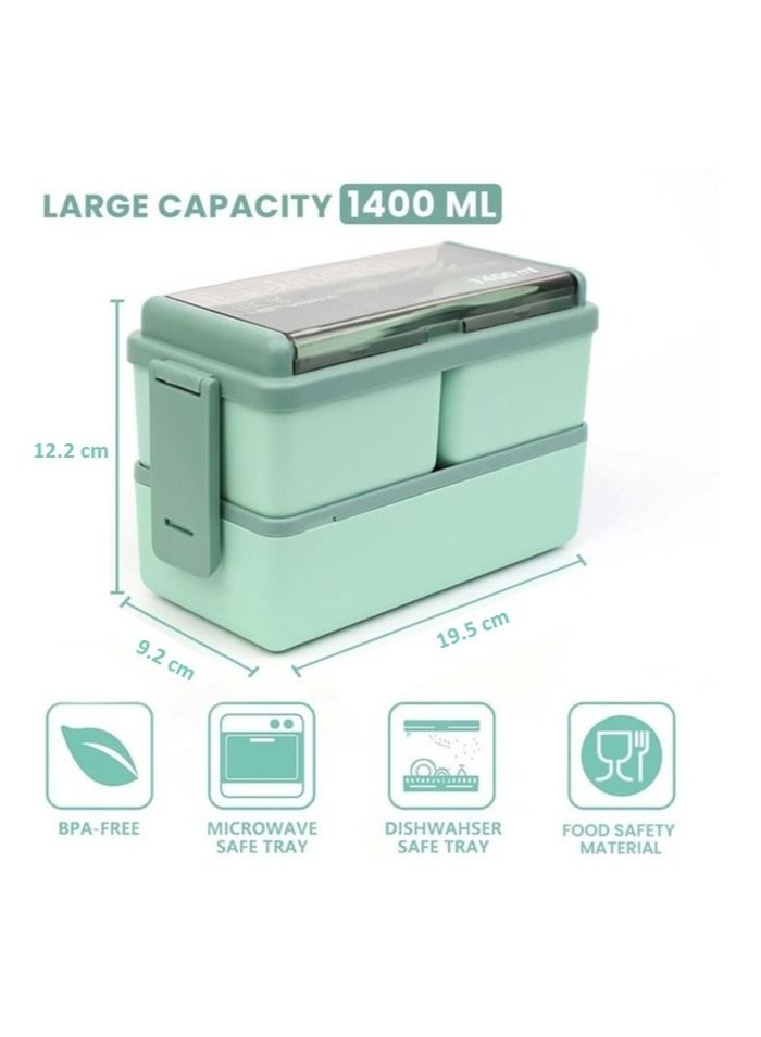 Infinity Lunch Box, Bento Box, 1400 ml/47.3 OZ Size Food Container, Leakproof, For Kids and Adults, 3 Compartments, With Reusable Cutleries With Storage Slot, Microwave Safe Lunch Box (Green) - Image 4