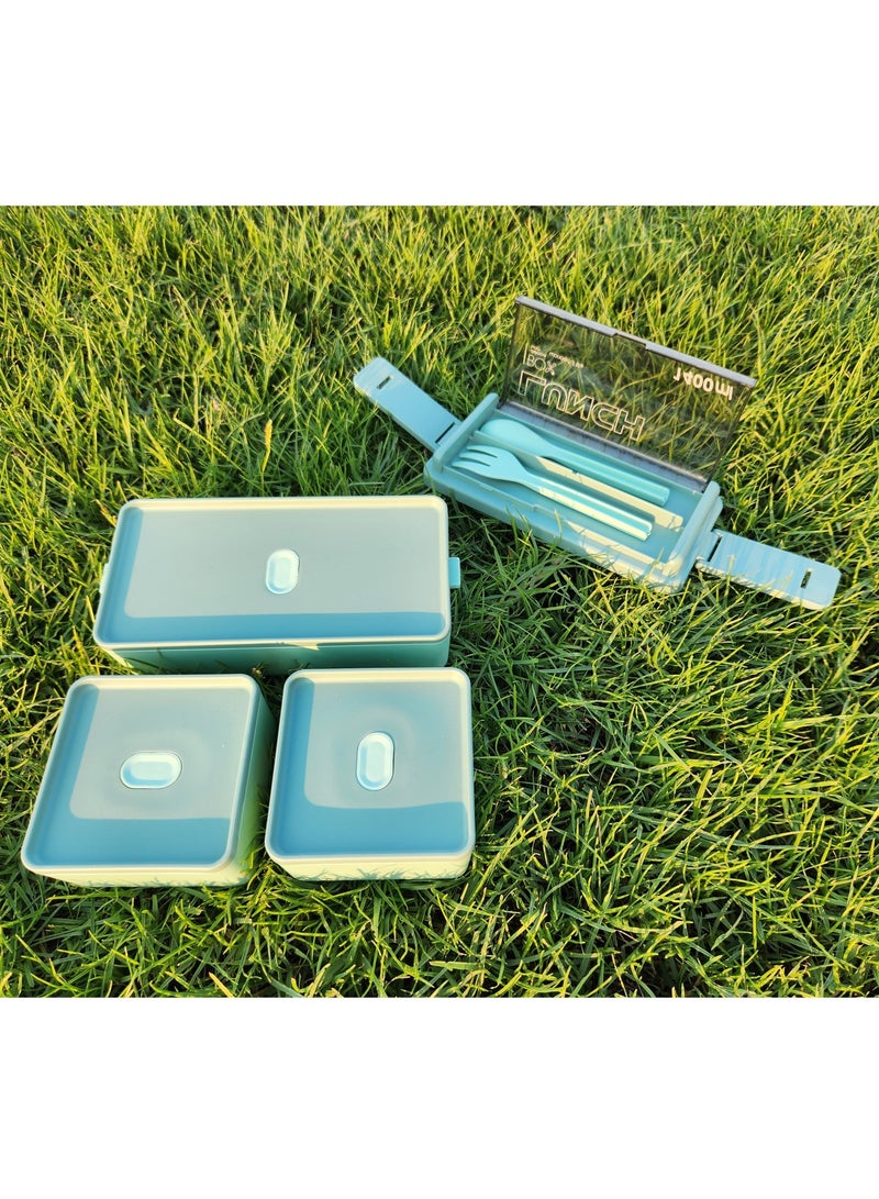 Infinity Lunch Box, Bento Box, 1400 ml/47.3 OZ Size Food Container, Leakproof, For Kids and Adults, 3 Compartments, With Reusable Cutleries With Storage Slot, Microwave Safe Lunch Box (Green) - Image 2