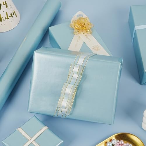 RUIFUN Sky Blue Wrapping Paper Roll, Light Blue Matte Wrapping Paper, Solid Color Metallic Wrapping Paper Roll, Baby Blue Gift Wrapping Paper for Birthday Baby Shower Wedding Christmas, 17Inch×33Feet - Image 4
