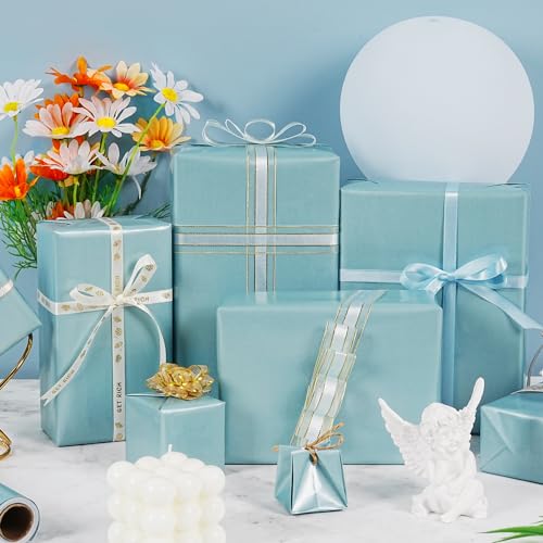 RUIFUN Sky Blue Wrapping Paper Roll, Light Blue Matte Wrapping Paper, Solid Color Metallic Wrapping Paper Roll, Baby Blue Gift Wrapping Paper for Birthday Baby Shower Wedding Christmas, 17Inch×33Feet - Image 2
