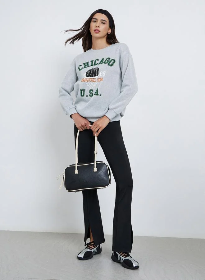 Take Two Take Two Grey Chicago Graphic Regular Fit Sweatshirt