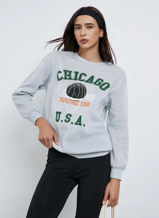 Take Two Take Two Grey Chicago Graphic Regular Fit Sweatshirt