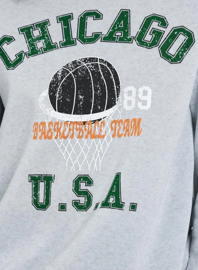 Take Two  Take Two Grey Chicago Graphic Regular Fit Sweatshirt for Women | Best Price UAE