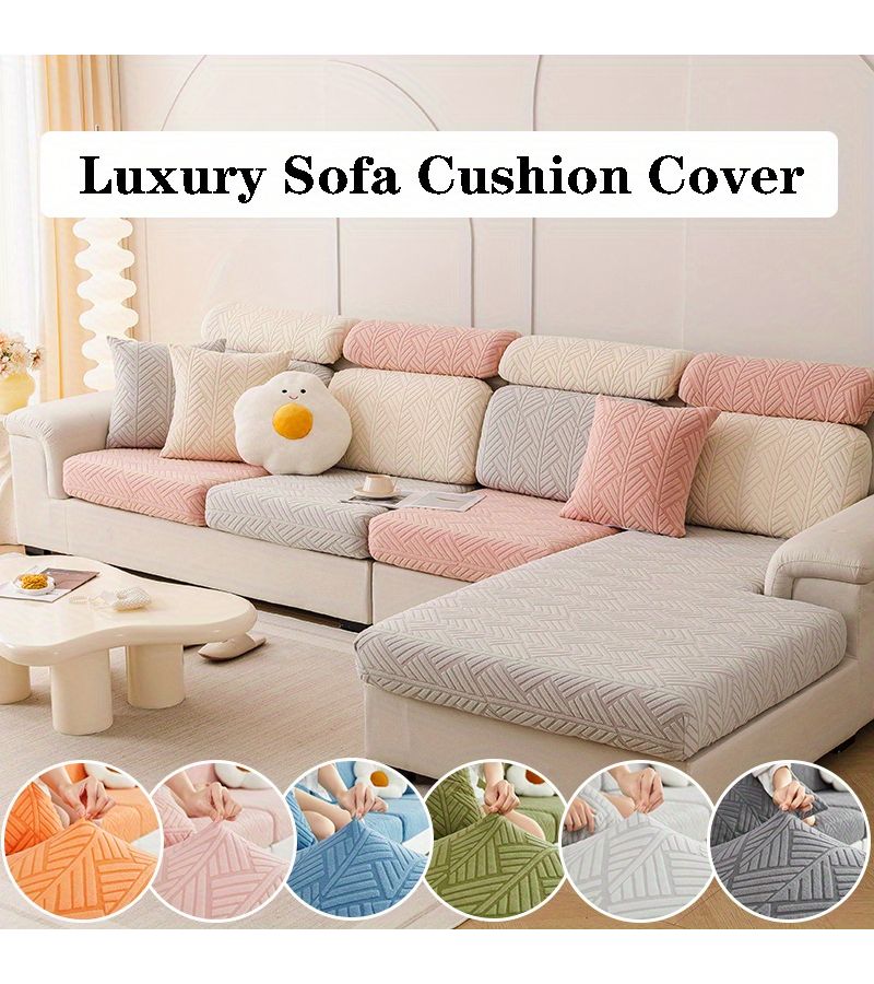 Blue 2 Seater Luxury Jacquard Sofa Cushion Cover Stretch Half Wrap Solid - Image 1