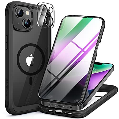 Miracase Magnetic for iPhone 14 Case 6.1",Full-Body Bumper, [Bubble Free] Built-in Tempered Glass Screen Protector+Lens Protector,Compatible with MagSafe,No Gap,Drop Proof Phone Case 14 Cover,Black - Image 1