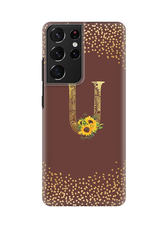 Stylizedd Monogram Slim Cover for Samsung Galaxy S21 Ultra 5G Case Custom Initials Letter Floral Pattern Snap Series Mobile Cover Matte Alphabet  - U (Brown) - Image 1