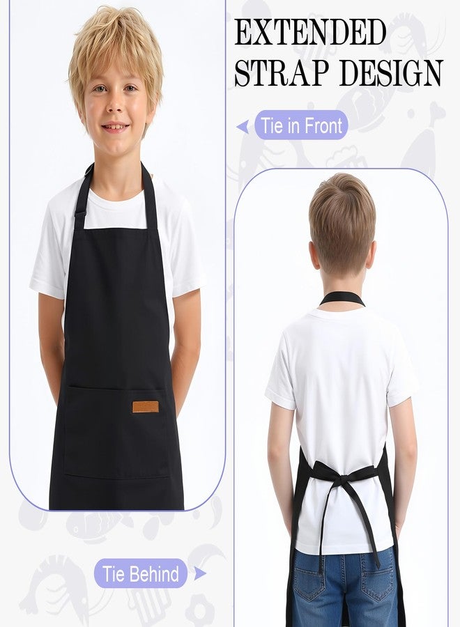 XLSXEXCL Stripes Kids Apron, Kids Cooking Aprons with 2 Pockets for Cooking, Cleaning, Painting (Black, Solid color, 55x65cm) - Image 4