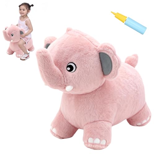 INPANY Bouncy Horse Elephant Hopper Toys Toddler Plush Bouncing Animal Kids Inflatable Ride on Rubber Bouncer Outdoor Birthday Gift for 2 3 4 Yr Boy Girl Pink - Image 1