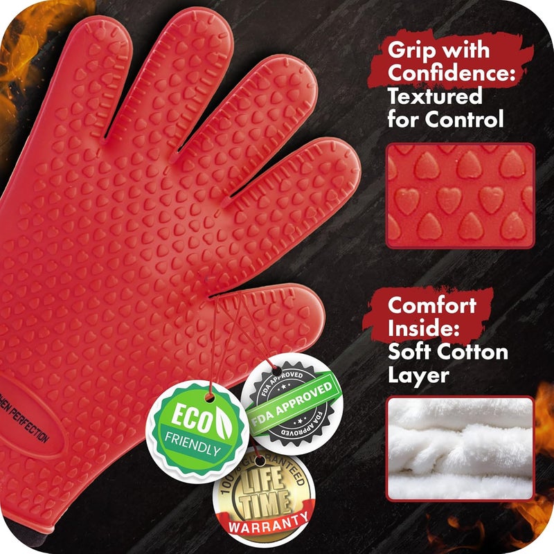 Kitchen perfection XL Silicone Smoker Oven Gloves-Extreme Heat Resistant BBQ Gloves-Handle Hot Food Right on Your Grill Fryer&Pit|Waterproof Grilling Cooking Baking Mitts|Superior Value Set+3 Bonuses - Image 4