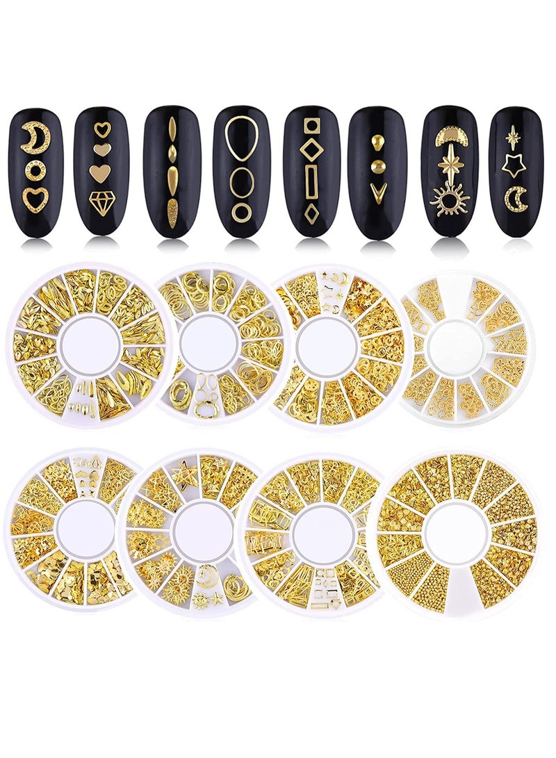 3D Nail Art Studs, Nail Jewelry, Mixed Nail Art Beads, Nail Art Rhinestones, Metal Gold Star Moon Sun Heart Accessories for DIY Nail Deco for Women Girl - DIY Nail Design Craft Decoration 8 Boxes - Image 1