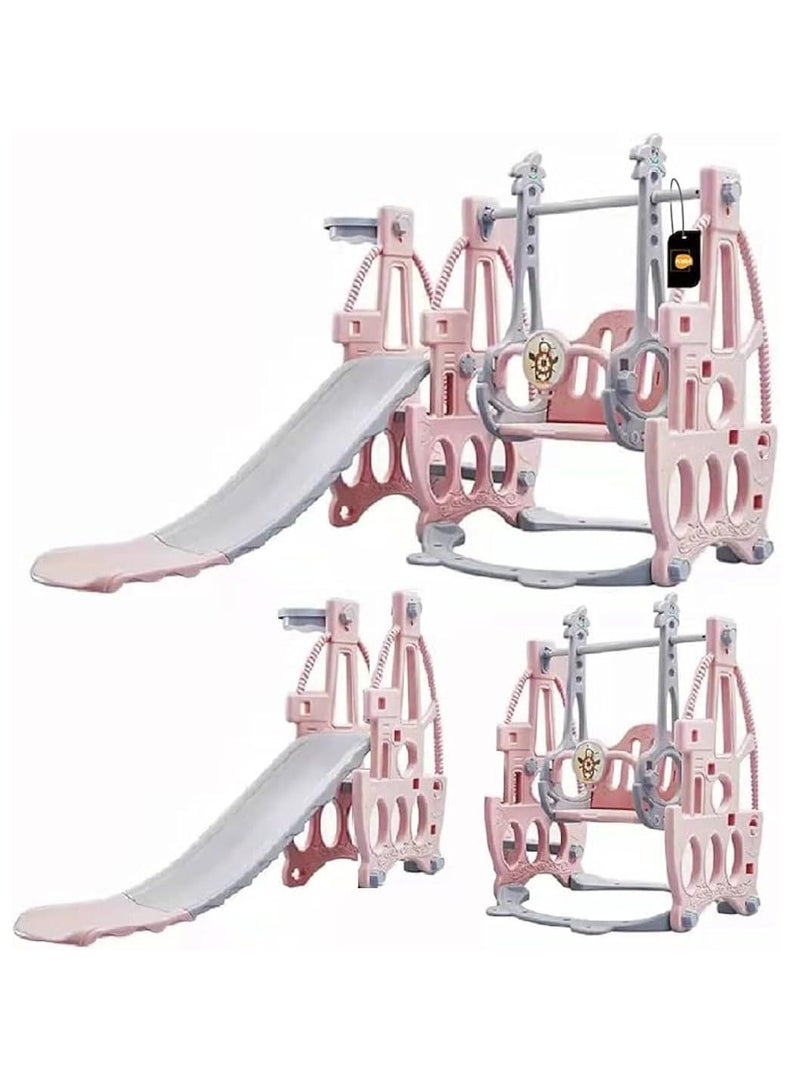 4 in 1 Toddler Slide Swing Set, Indoor Baby Slide, Includes Slide, Swing, Basketball Hoop, and Climber, Freestanding Slide Climber Playset Toy  - Image 1
