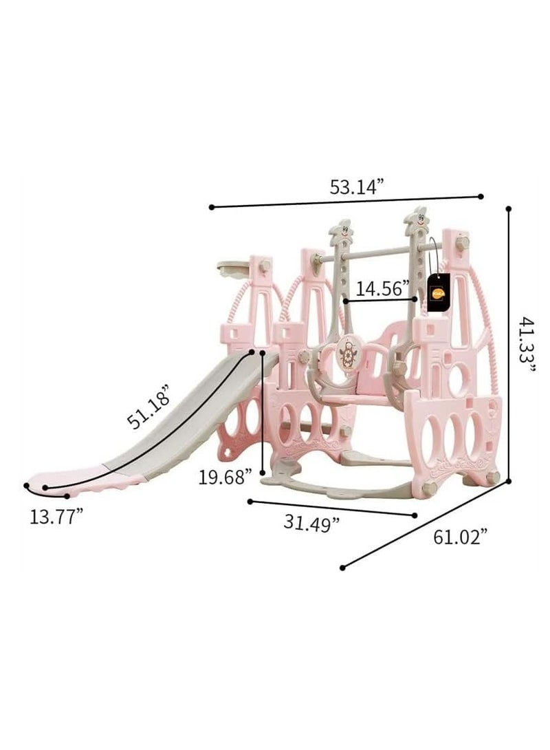 4 in 1 Toddler Slide Swing Set, Indoor Baby Slide, Includes Slide, Swing, Basketball Hoop, and Climber, Freestanding Slide Climber Playset Toy  - Image 2