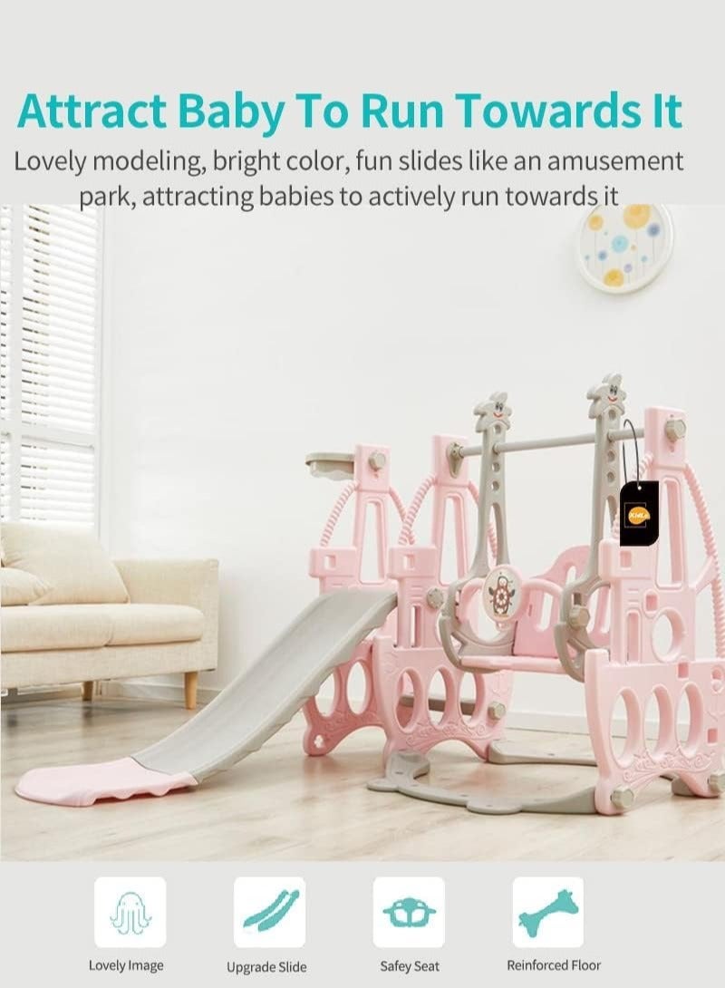 4 in 1 Toddler Slide Swing Set, Indoor Baby Slide, Includes Slide, Swing, Basketball Hoop, and Climber, Freestanding Slide Climber Playset Toy  - Image 3