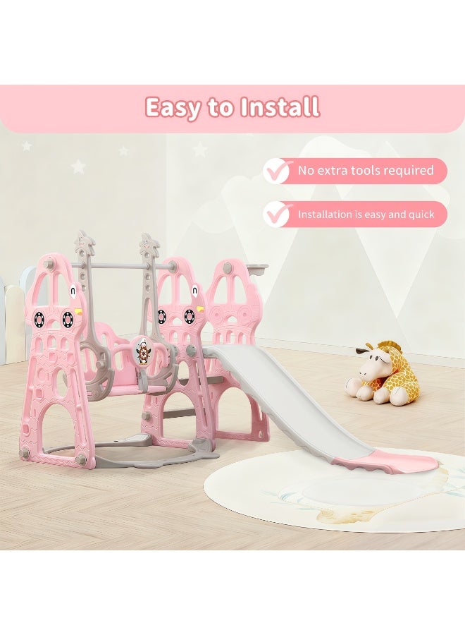 4-in-1 Toddler Slide Swing Set with Basketball Hoop, Climber, and Adjustable Swing - Indoor & Outdoor Playset for Boys and Girls, Safe, Non-Toxic Baby Playground - Image 5