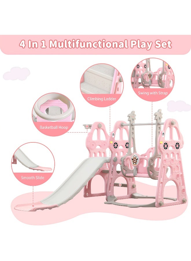 4-in-1 Toddler Slide Swing Set with Basketball Hoop, Climber, and Adjustable Swing - Indoor & Outdoor Playset for Boys and Girls, Safe, Non-Toxic Baby Playground - Image 3