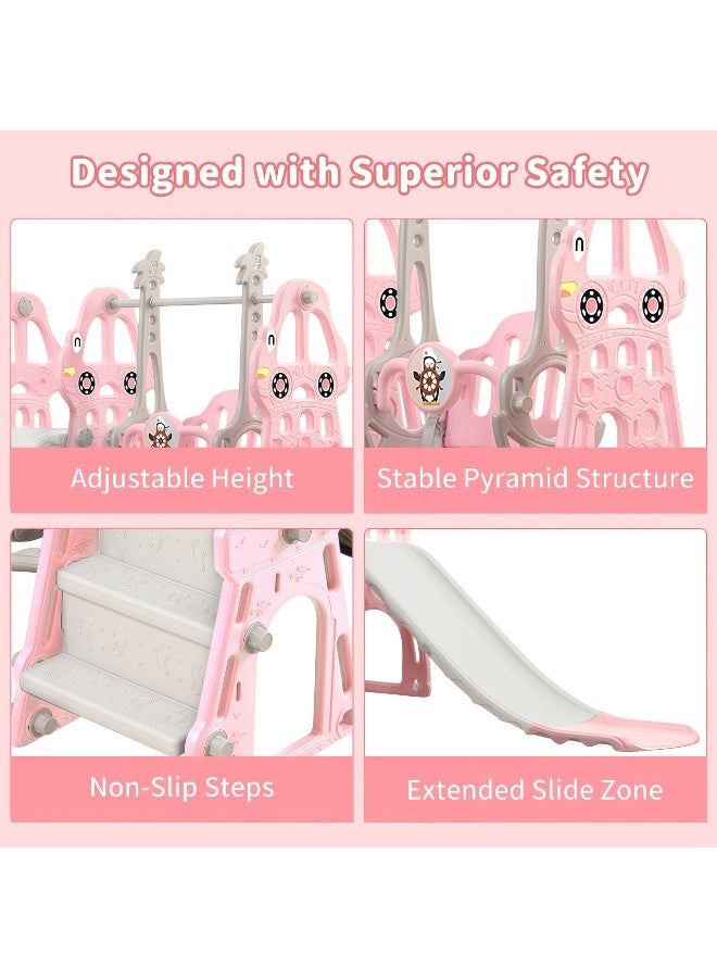 4-in-1 Toddler Slide Swing Set with Basketball Hoop, Climber, and Adjustable Swing - Indoor & Outdoor Playset for Boys and Girls, Safe, Non-Toxic Baby Playground - Image 4