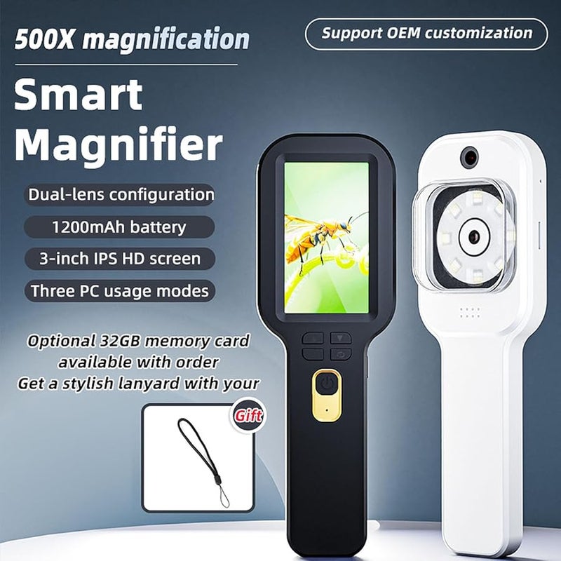 Fockety Portable Digital Microscope 5X 500X Zoom Double Lens HD Focus Black - Image 1