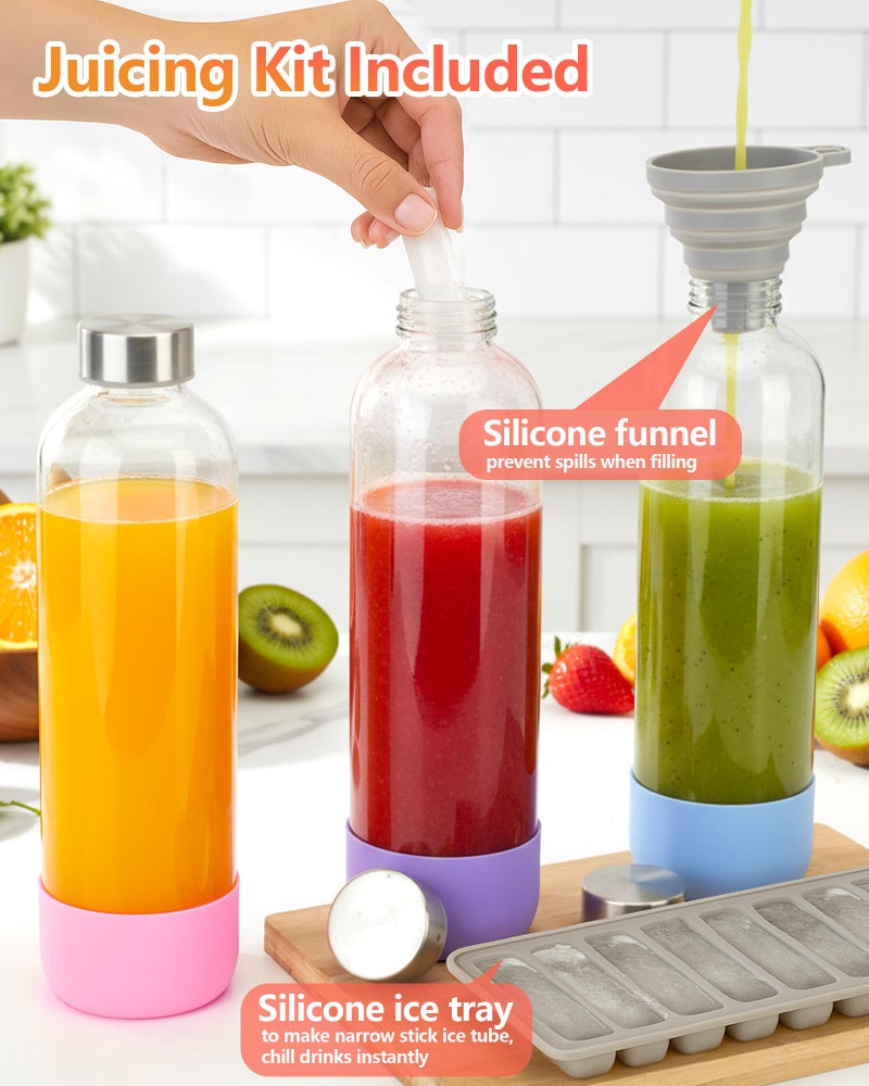 Zukro 32 oz Glass Juice Bottles With Lids, 3 Pack Large Clear Glass Bottle with Airtight Stainless Steel Lids For Juicing, Water, Homemade Drinks, Non-slip Silicone Base, Leak Proof & BPA Free - Image 4