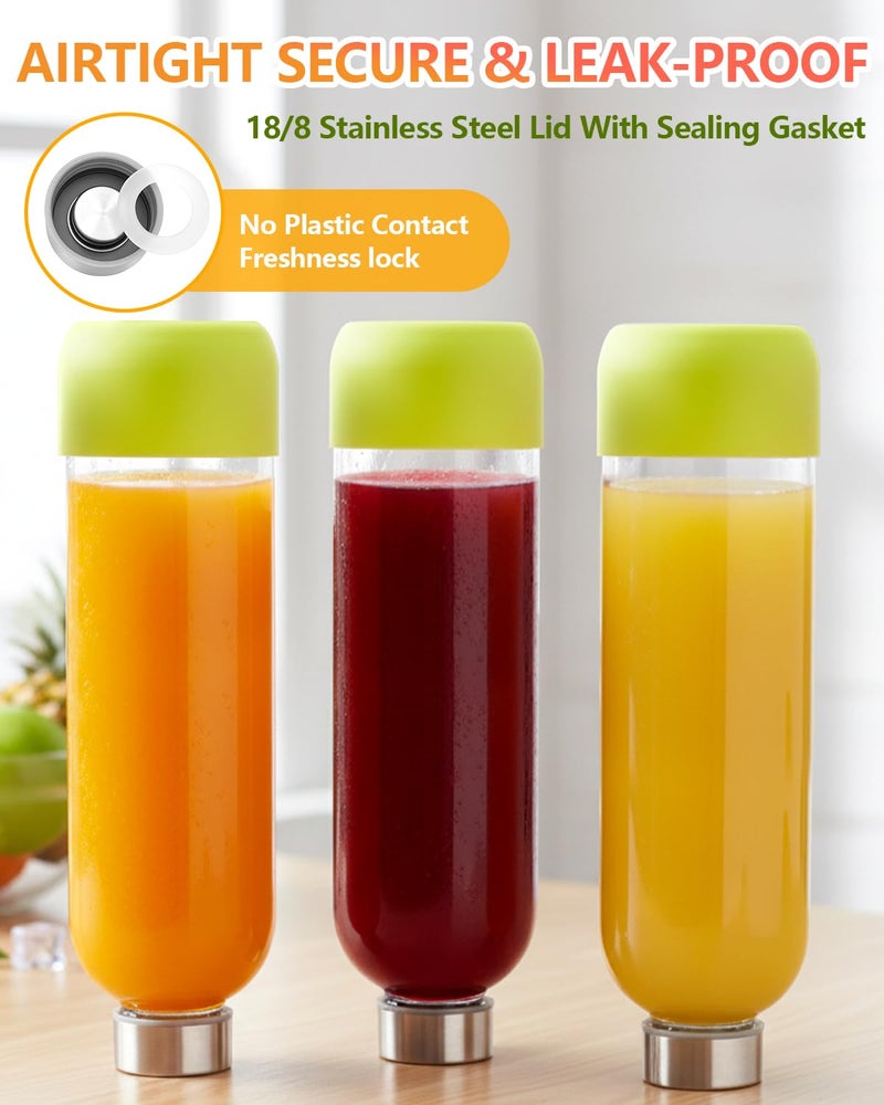 Zukro 32 oz Glass Juice Bottles With Lids, 3 Pack Large Clear Glass Bottle with Airtight Stainless Steel Lids For Juicing, Water, Homemade Drinks, Non-slip Silicone Base, Leak Proof & BPA Free - Image 5