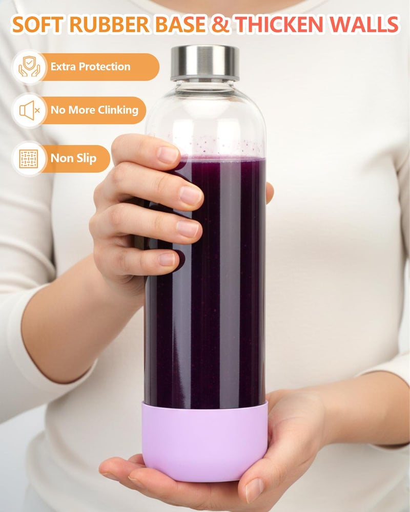 Zukro 32 oz Glass Juice Bottles With Lids, 3 Pack Large Clear Glass Bottle with Airtight Stainless Steel Lids For Juicing, Water, Homemade Drinks, Non-slip Silicone Base, Leak Proof & BPA Free - Image 3