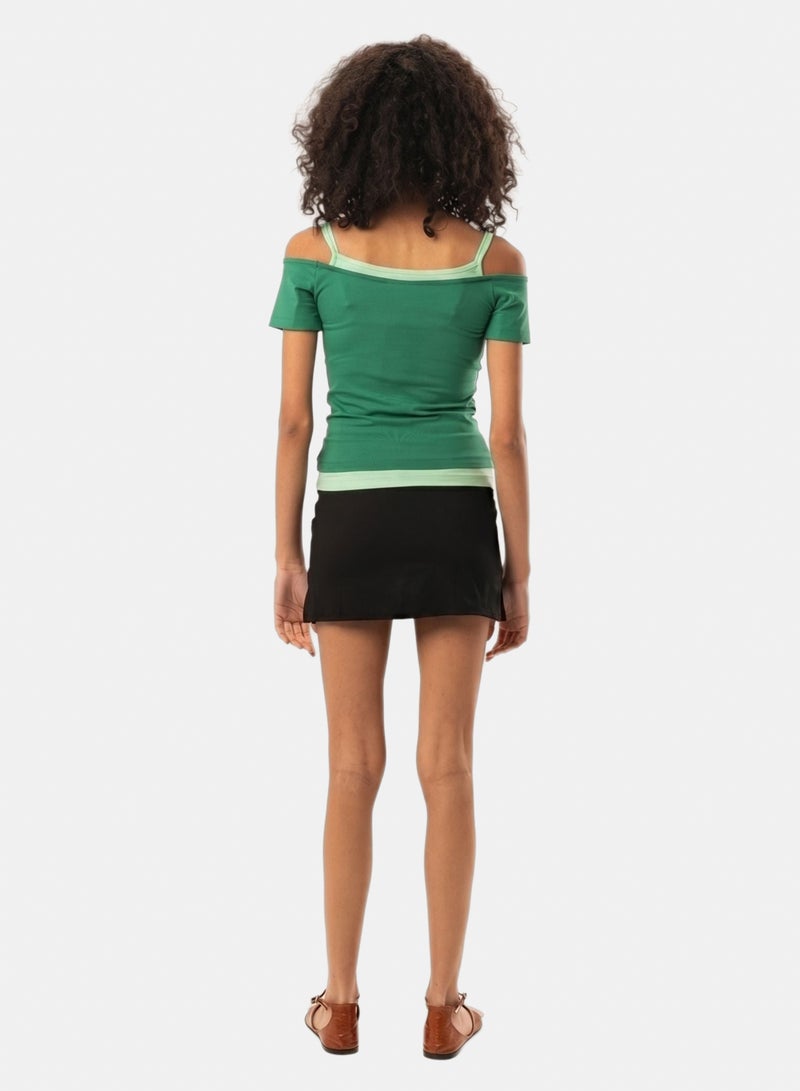 In Your Shoe Green Off Shoulder Double Layered Top - Image 4