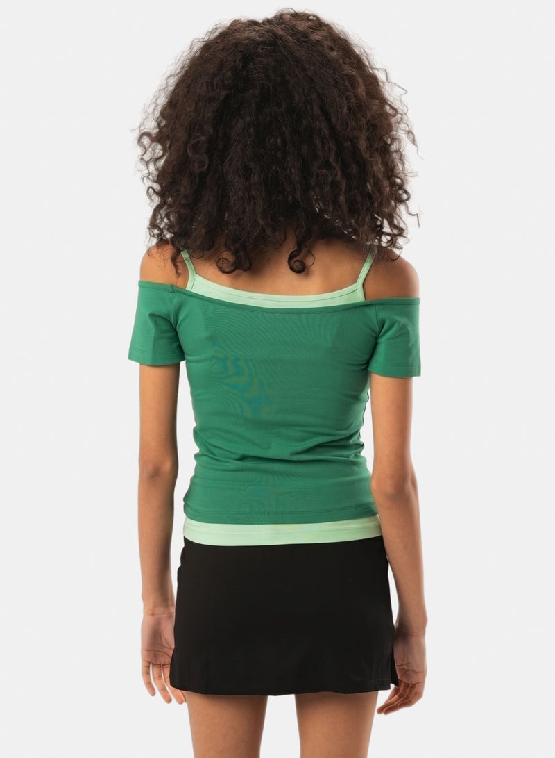 In Your Shoe Green Off Shoulder Double Layered Top - Image 2