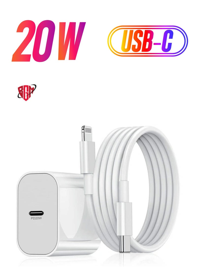 BGM - 20W Wall Charger Plug Block with USB C to Lightning Cable Cord 1M, iPhone 14 Charging Block Power Adapter Cube for iPhone 14 Pro Max/13 Pro/12 Mini/11,iPad - Image 1