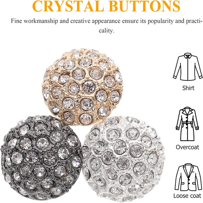 klarako 3pcs Button Crystals Decor Crystal Decor Alloy Brooch Coat - Image 5