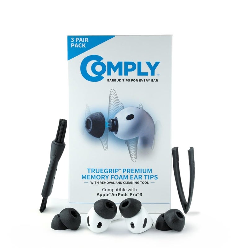 Comply TrueGrip | Premium Memory Foam Replacement Earbud Tips for Apple AirPods Pro Gen 3 | Long Lasting Comfort, Secure Fit, Superior Noise Isolation| Black (S/M/L) (3 Pairs) - Image 1